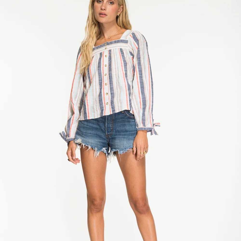 NIGHTCAP Free People *Baja Costa* cotton stripe boho top XS S - Picture 2 of 8